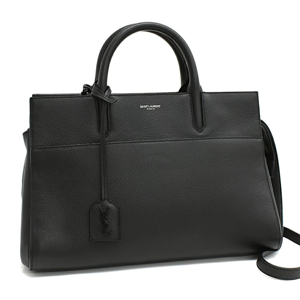 Saint Laurent Paris Cabas Rive Gauche Tote Bag Grain Leather Suede YSL Black